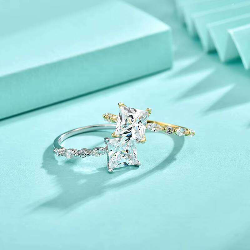 Sterling Silver Princess Oval Cut CZ Engagement Ring Marquise & Round VVS Moissanite Ring Ring Wedding Band Jewelry