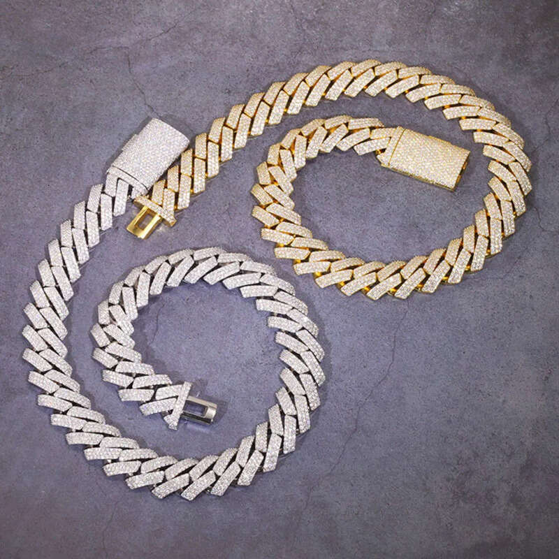 Heavy 3rows 15mm 20mm Width Solid Sier Moissanite Cuban k Chain Mans Hip Hop Necklace
