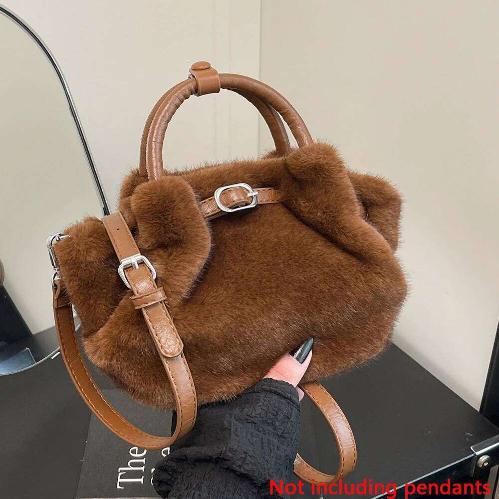 Women's Furry Handbag, Retro Style, Large-Capacity Fashionable Crossbody Bag, Detachable Shoulder Strap Tote Bag