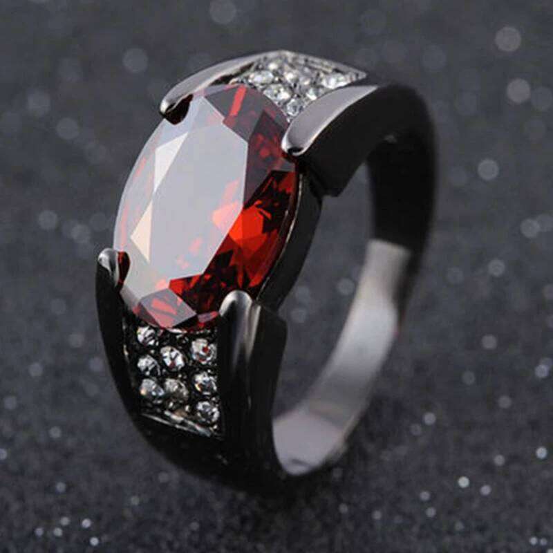 Ofertas Popular Zircon Inlaid Black Ring Cross Border For Men Red Purple Crystal Rings Wholesale Jewelry Anniversary
