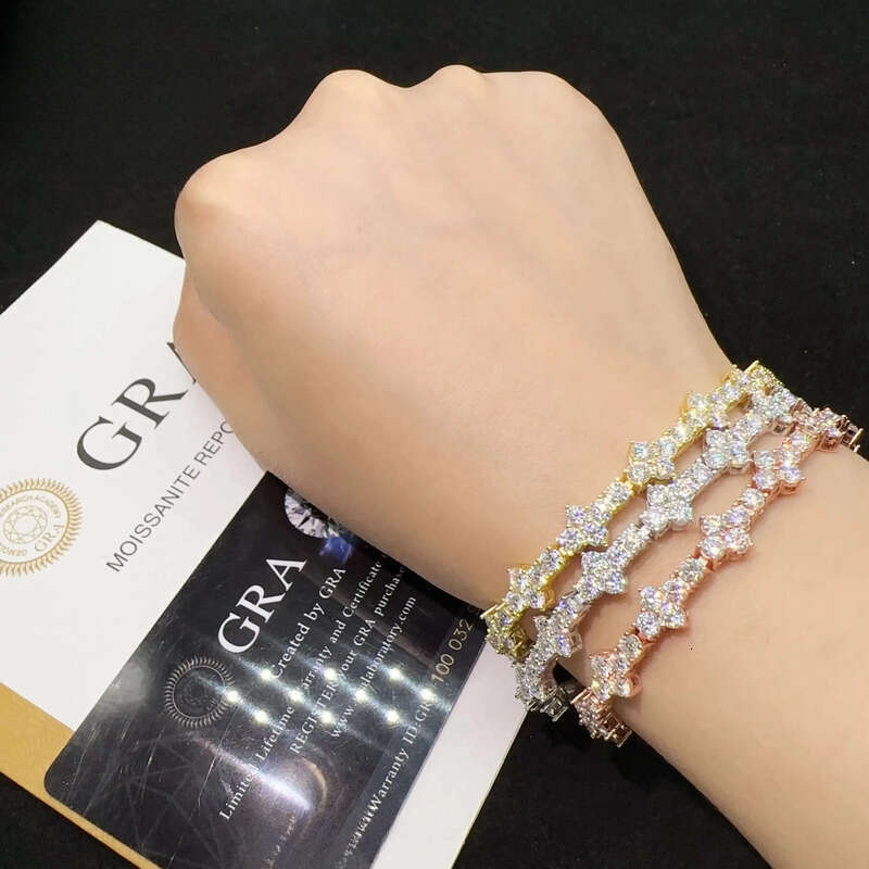 Hot Selling Sterling Sier Lab Dia Iced Out Vvs Moissanite Hip Hop Jewelry Tennis Chain Bracelet