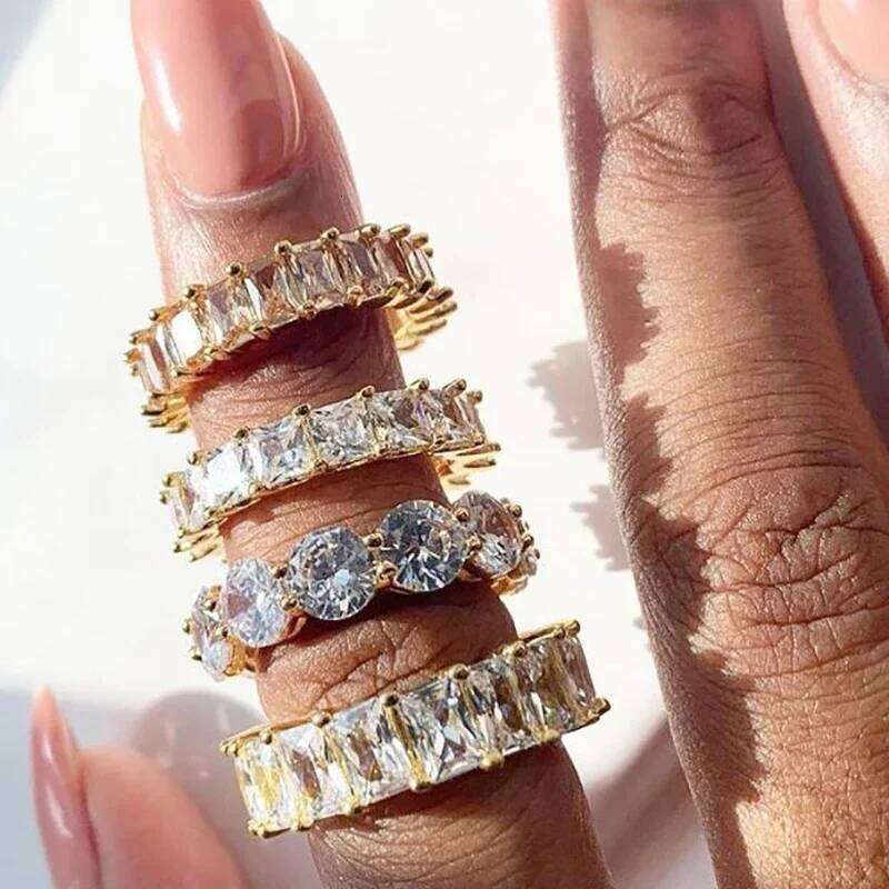 Female White Crystal Stone Irregular Zirconia Wedding Rings for Women Trendy Geometric Zircon Engagement Ring