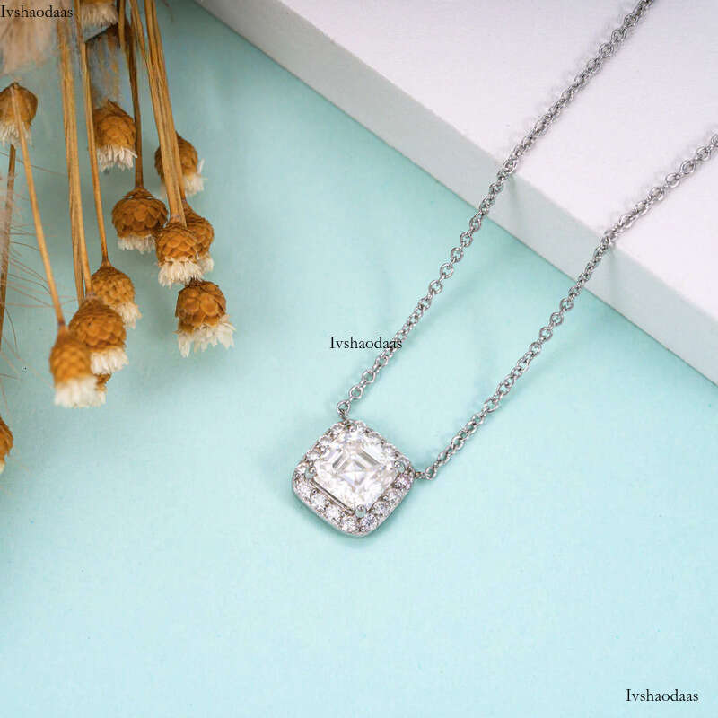 Simple design GRA certificated asscher cut moissanite pendant custom women high quality necklaces