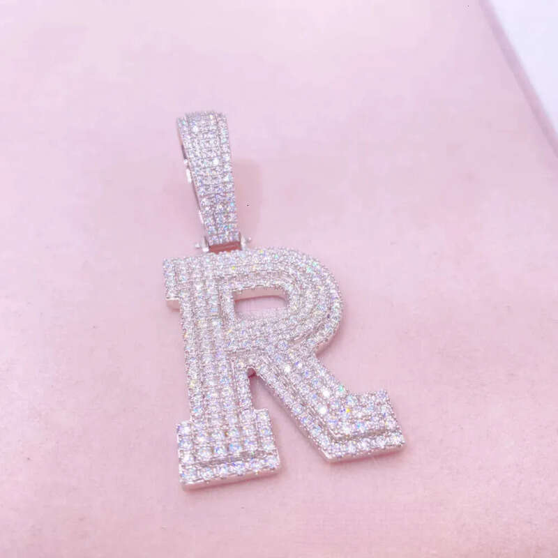 Hip Hop Sier Jewelry Vvs1 Moissanite Dia Custom Name Stone Initial Letter Pendant Necklace