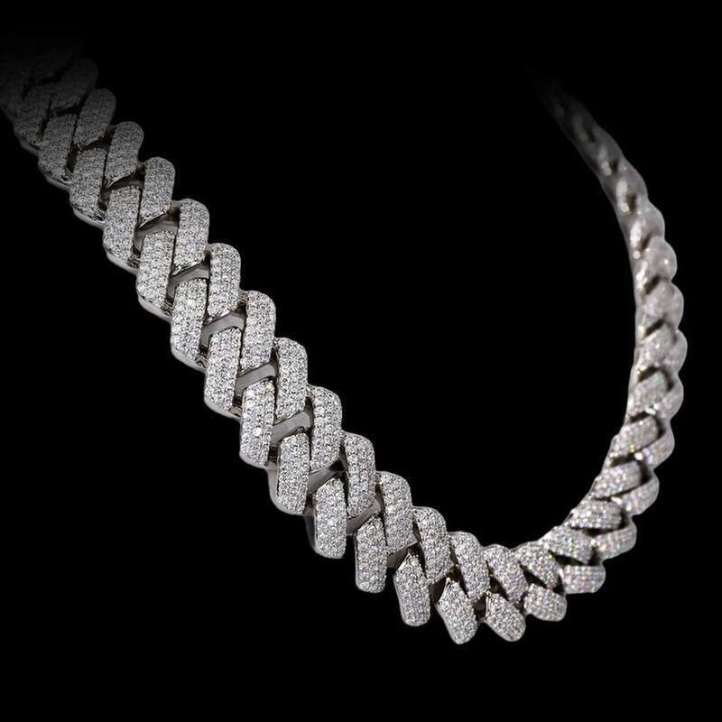 Vvs Moissanite 3 Row Rounded Dia Sterling Solid Sier Miami Cuban Link Chain Fully Ice Out Hip Hop Jewelry