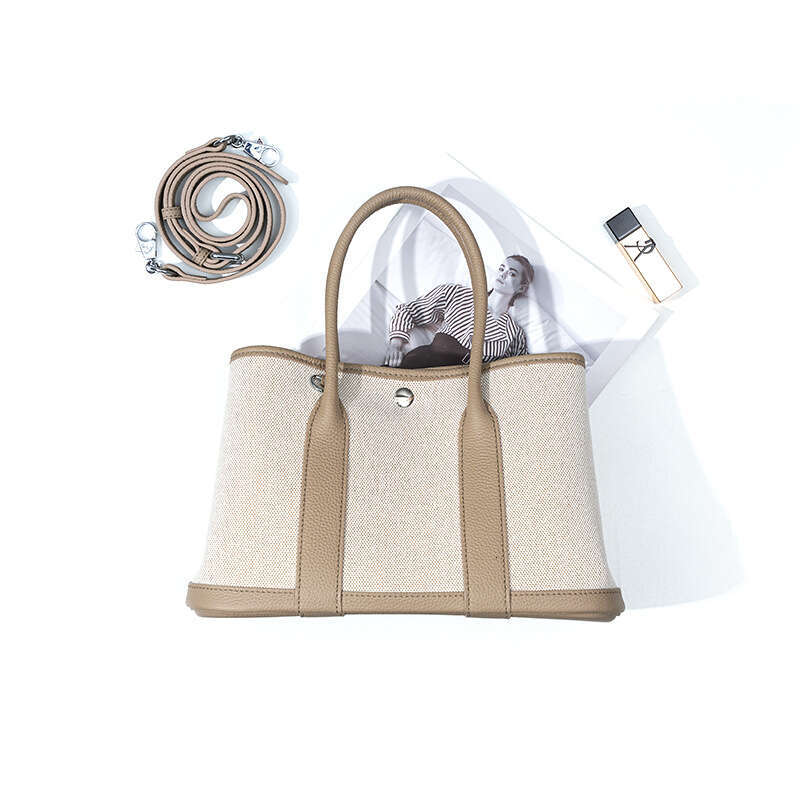 designer bag Luxury bag Niche High-End Women's Genuine Leather Handbag Top Layer Cowhide Large Capacity Canvas Color-Block Garden Tote Bag
