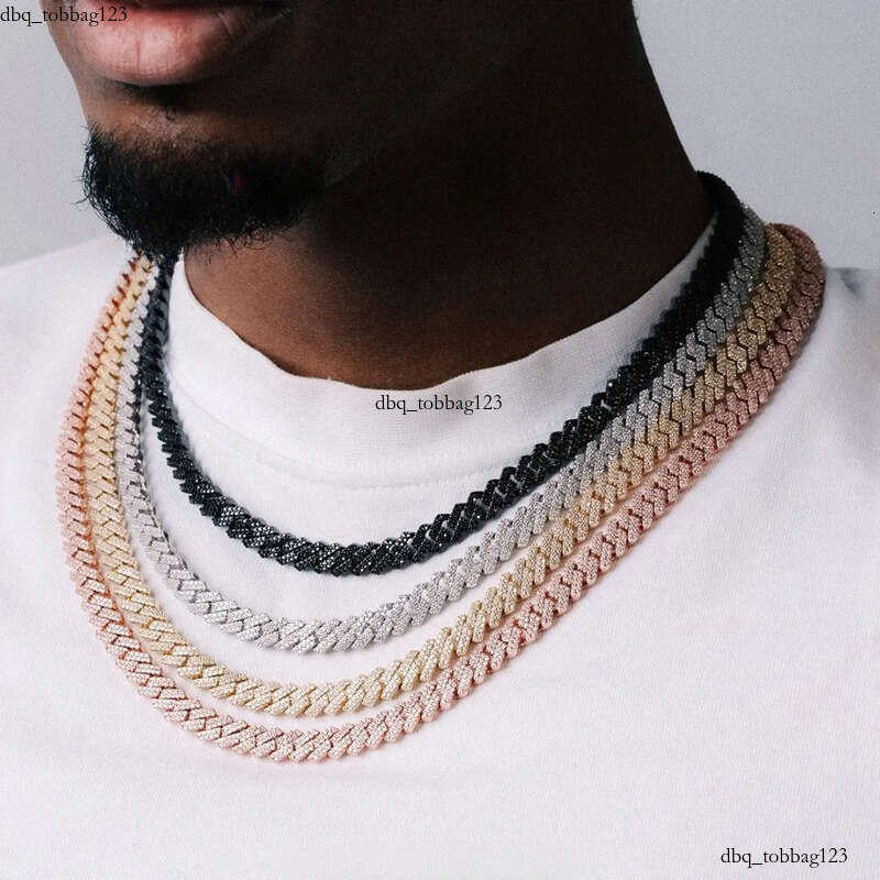 Yu Ying Pass Dia Test 12mm Wide 2Rows Cuban Link Sier Hip Hop VVS Moissanite Chain Mens Jewelry