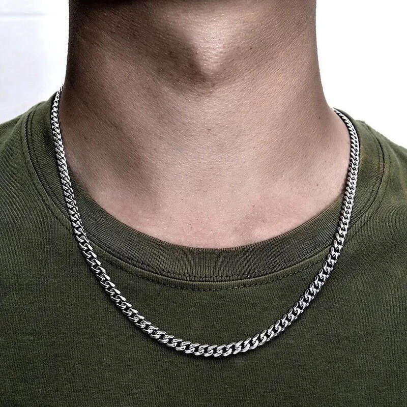 Designer 5mm Miami Cuban Link Chain Men Gold Chains Stainless Steel Choker Mens Necklace Hip Hop Jewelry Gift