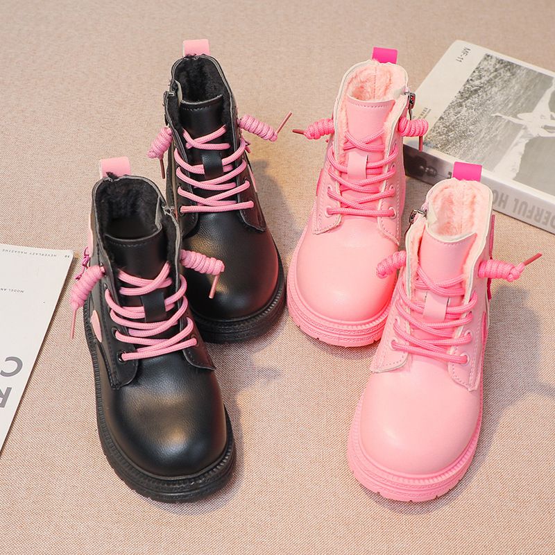 Girls Ankle Boots Fashion Princess Kids PU Leather Rubber Outsole Toddler Children's Short Boots Autumn Winter Zipper Pink with Love Heart Sizes 
