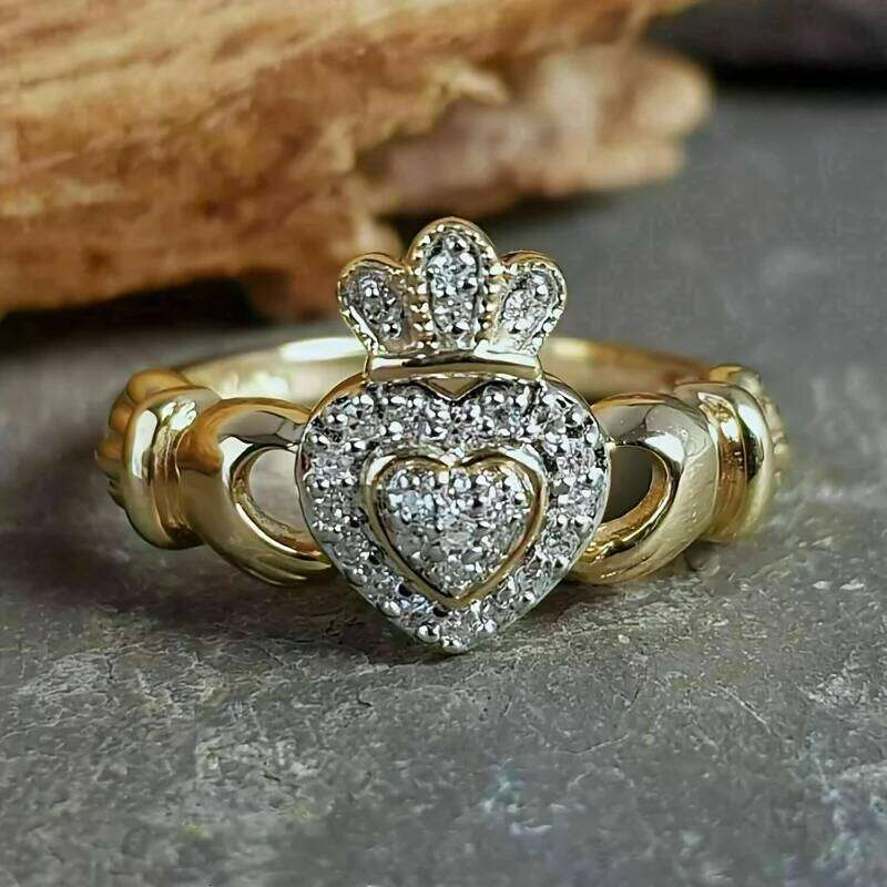 Creative Heart Crown Shape Women's Fashion Set Shiny Zirconia Engagement Party Ring Jewellery Romantic Valentine's Day Gift