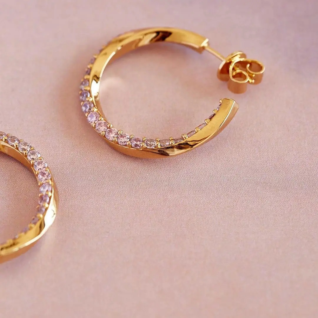 18mm Medium Pink Cz Circle Hoop Earring Top Quality Gold Plated 100 925 Sterling Silver Girl Jewelry 250930