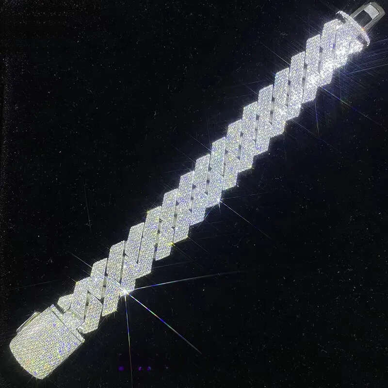 Lifeng Jewelry 20mm 4rows VVS Moissanite k Bracelet Sterg SIer Dia Hiphop Cuban Chain for Men