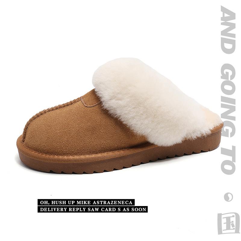 EBV designer shoes free shipping High quality fur on Leather Thick soled flat bottomed new snow boots warm and non slip home cotton slippers for women
