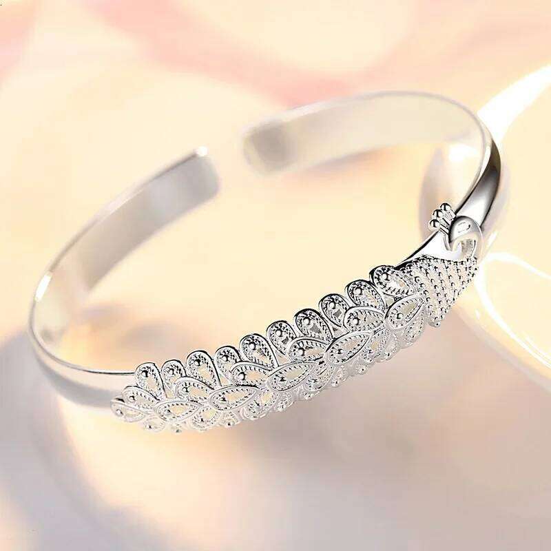 Sterling Sier Pea Opening Screen Bracelet For Women Designer Texture Open Bracelets Party Original Jewelry Gift