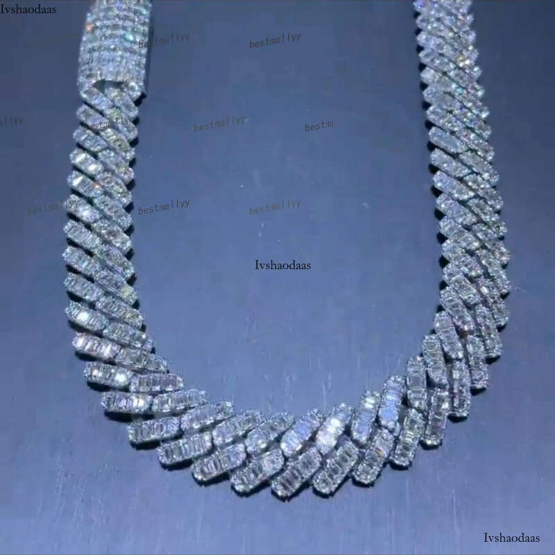 High Quality Customized 18 mm Cuban Link Moissanite Sterling Sier White Gold Dia Chain