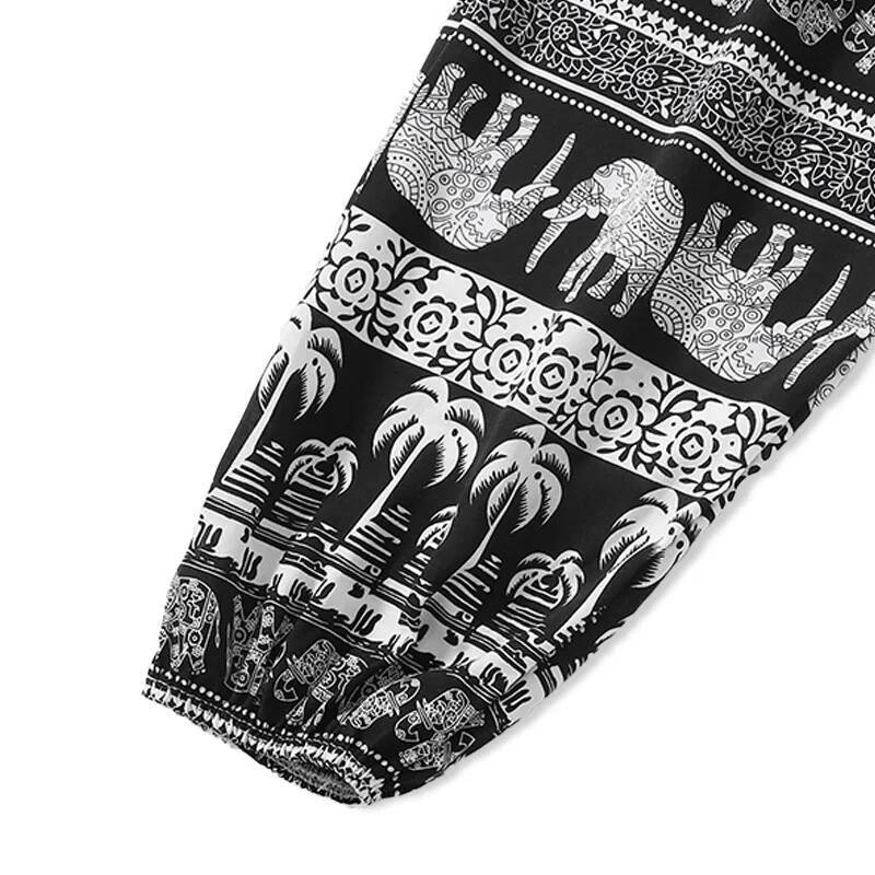 Ladies' spring and summer thin tropical style bamboo tree elephant print casual pants like outdoor sports ankle binding sunscree dongdumaoyi