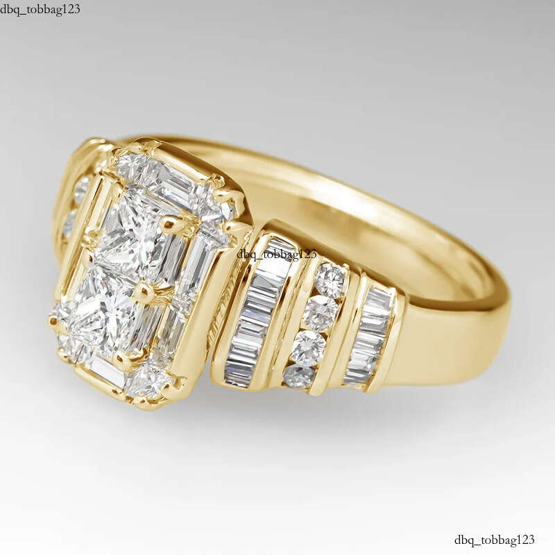 2023 Brand Wedding Rings Jewelry Sterling Sier T Princess Cut White Topaz CZ Dia Gemstones Party Eternity Women Engagement Band Ring Gift