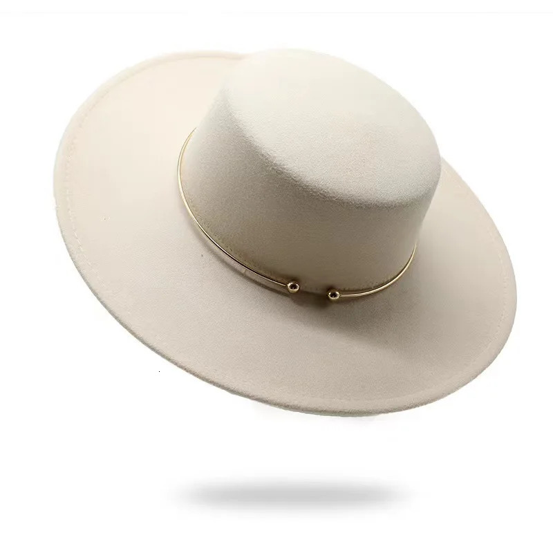 QBHAT Flat Top Fedora Hats for Women Vintage Top Hat Wide Brim Sun Protection Hats Church Dresses Party Wedding Fedoras Cap 250930