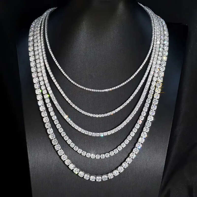 Hot Sell Tennis Chain 3mm 4mm 14K Solid White Gold Full Dia LAB Grown Women Necklace Fine Jewelry