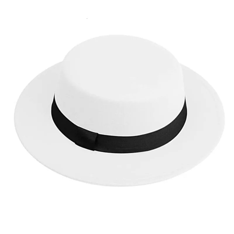 Men Women White Fedora Hat Flat Top Hat Felt Pork Pie Hat Wide Brim Church Derby Cap Winter wool Jazz Panama hat wholesale 250930
