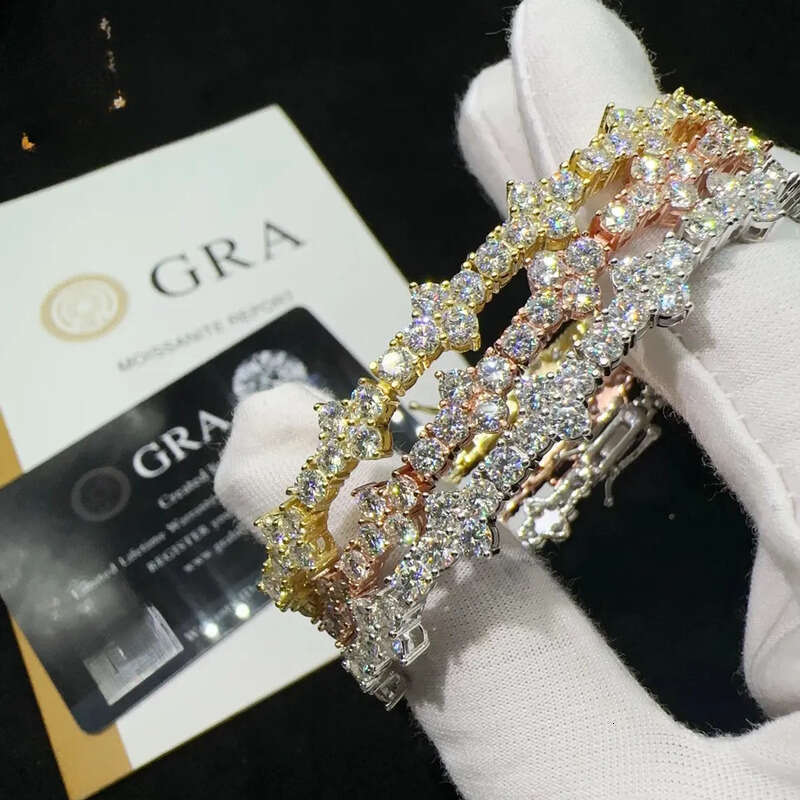 Hot Selling Sterling Sier Lab Dia Iced Out Vvs Moissanite Hip Hop Jewelry Tennis Chain Bracelet