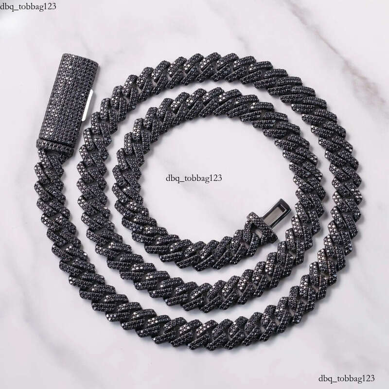 VVS Dia 2rows 10mm 12mm S Sier Hip Hop Necklace Men Black Moissanite Cuban Link Chain For Fashion Jewelry