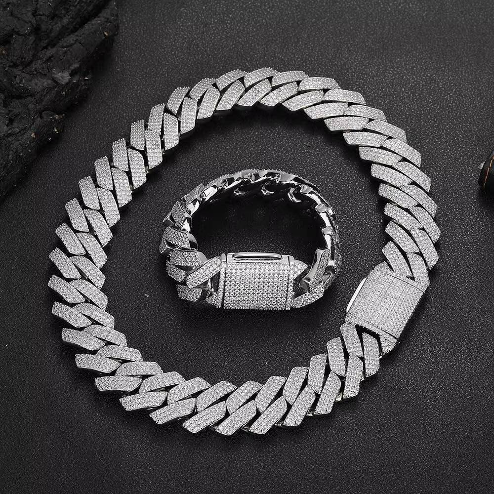 Wholesale Men Hip Hop Jewelry 20mm 3 Rows Gold Chunky Necklace Iced Out Cz Prong Cuban Link Chain Necklace Diamond Cuban Chain