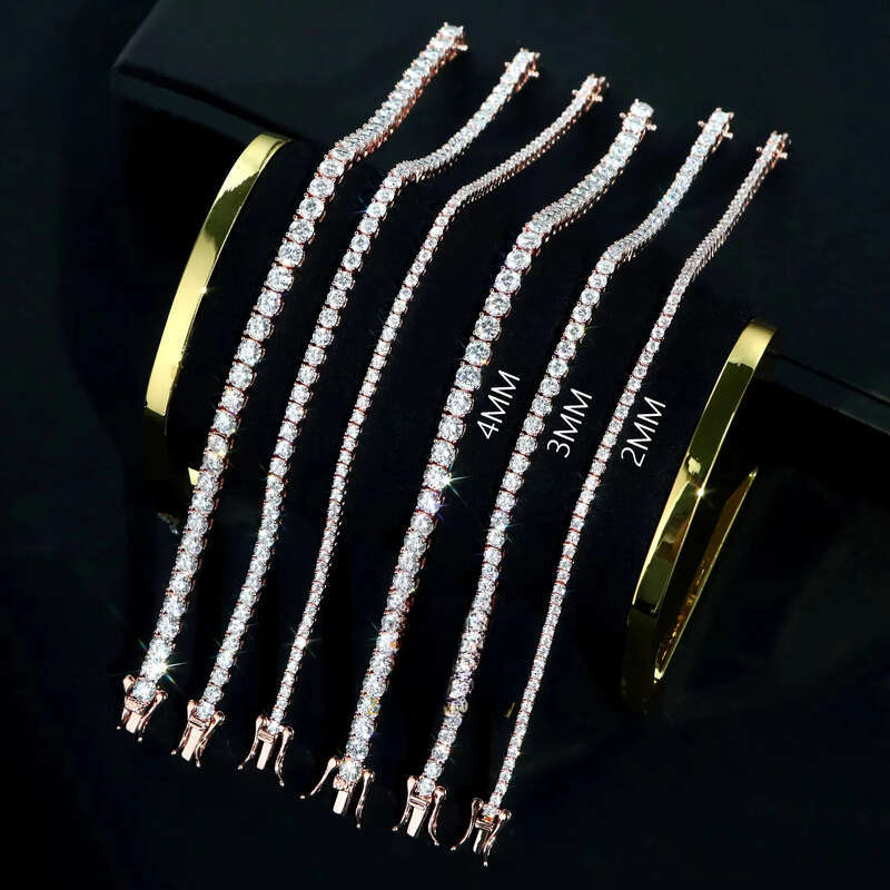 Hot Sell Tennis Chain 3mm 4mm 14K Solid White Gold Full Dia LAB Grown Women Necklace Fine Jewelry