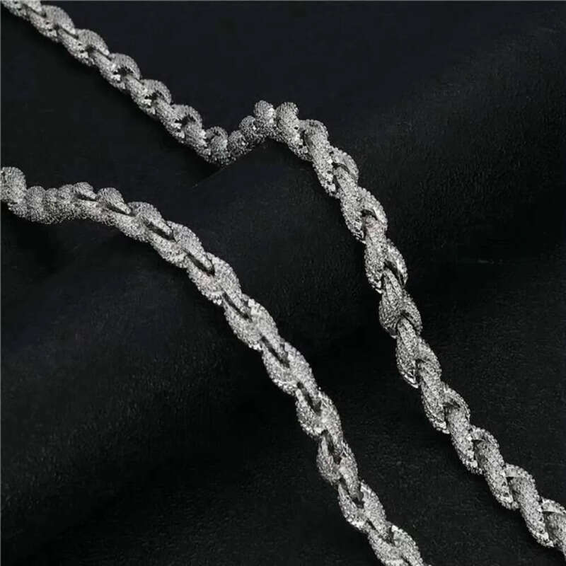 Full Iced Out Hip Hop Jewelry Moissanite Necklace Sterg Sier 8mm Twisted Dia Rope Chain