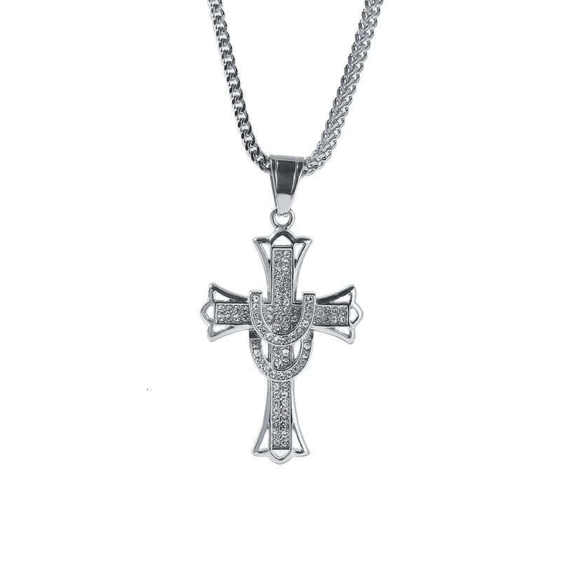 Shining Cross Pendants Necklace Stainless Steel Real Gold Plated Men Gift Religious Jewelry