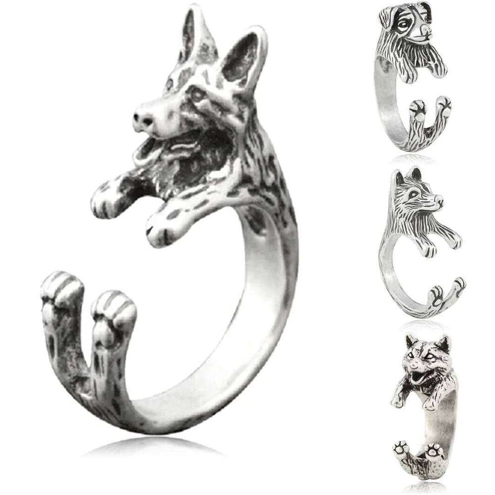 4 Style German Shepherd &Border Collie Shiba Inu & Akita Dog Wrap for Women Animal Metal Ring Anel Girls Unique Cool Gift
