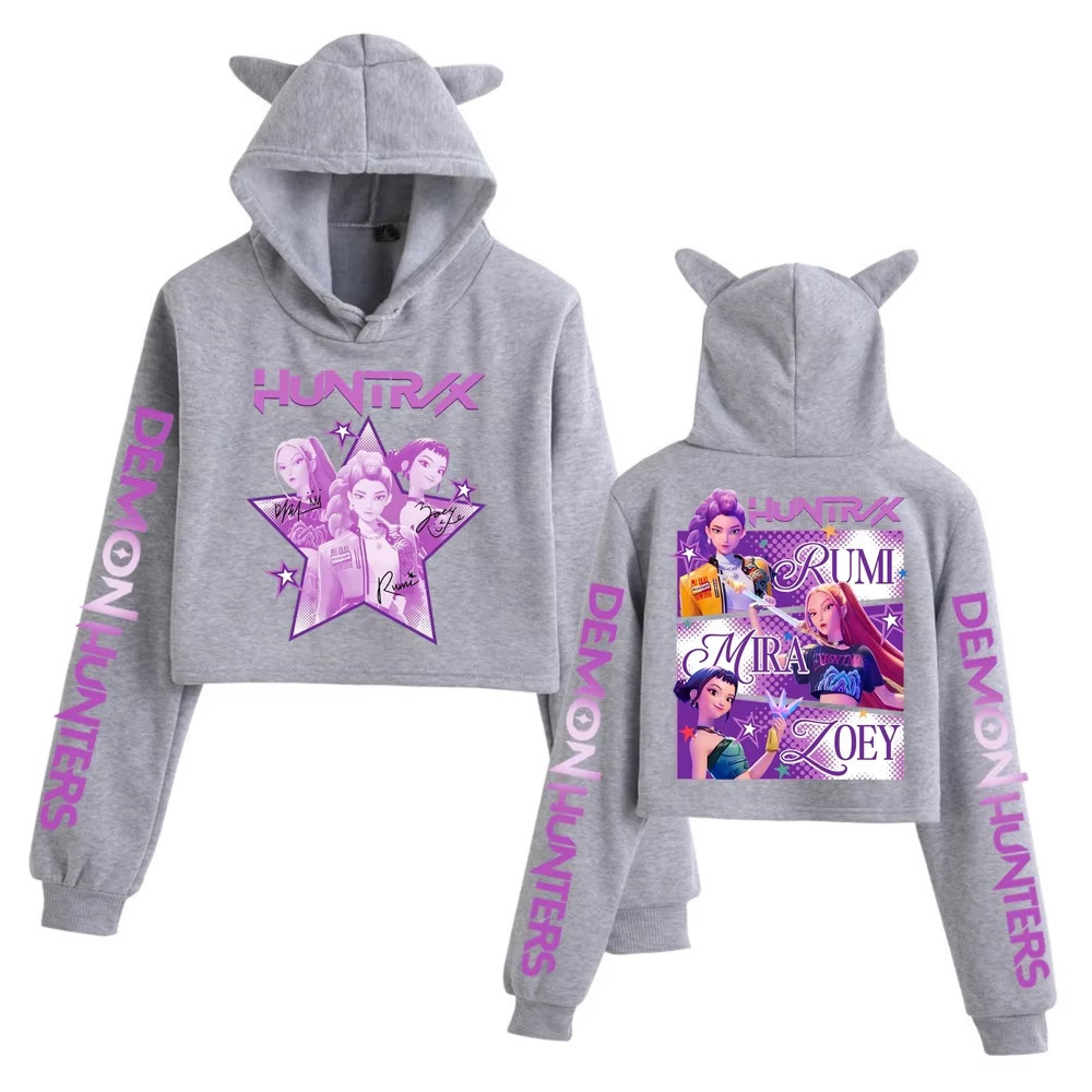KPop Demon Hunters Huntrix Saja Boys Cat Ear Kid's Hoodies Kid Adult Parent child Crop Top Pullover Streetwear Hoodies with Anime Graphic for K-P