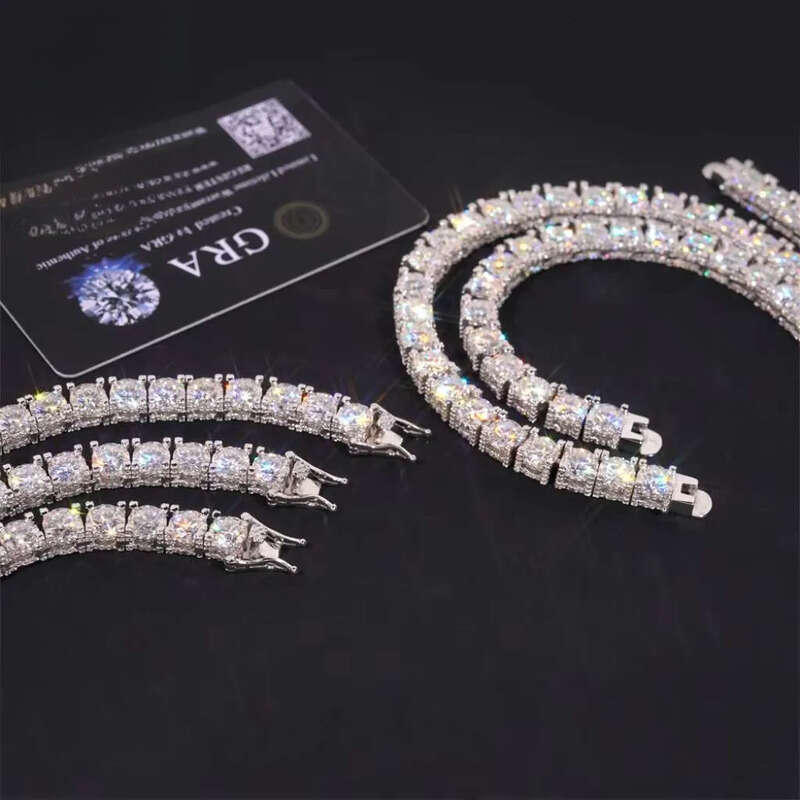 Hip Hop Fully Iced Out Double Sides Sterling Sier VVS1 5mm 6.5mm Moissanite Dia Cluster Tennis Chain Bracelet