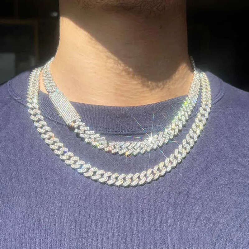 GRA Certificate 10mm Single Row Fine D/VVS Moissanite Cuban k Chain Rapper Hip Hop Necklace Jewelry