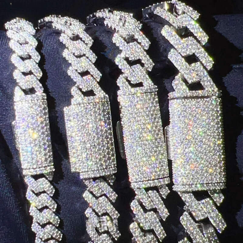 Iced out vvs 2 rows miami gold necklace sterg sier dia moissanite cuban k chain