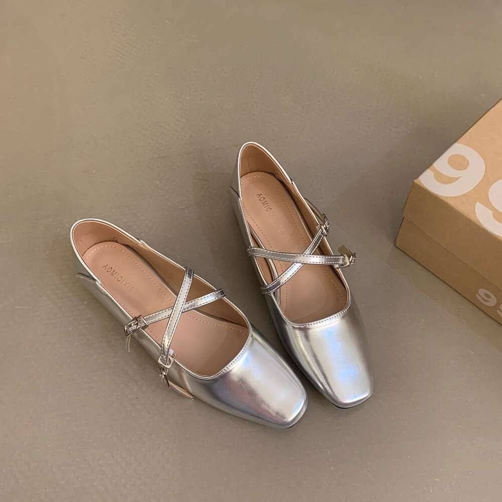 silver Shallow Mouth Single for Women Spring New Korean heelegant Fairy Style Gentle Commuting Chunky heel Mary Designer Shoe Jane Small Leather Shoes