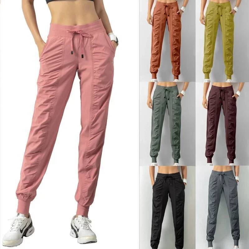 Sweatpants Fabric Drawstring Running Sport Joggers Women Quick Dry Athletic Gym Fiess with Two Side Pockets Exercise Pants dongdumaoyi