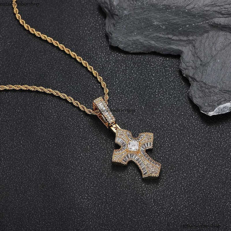 Hip Hop Cross Pendant Necklace TopBling 5A T Zircon Real Gold Plated Men Jewelry