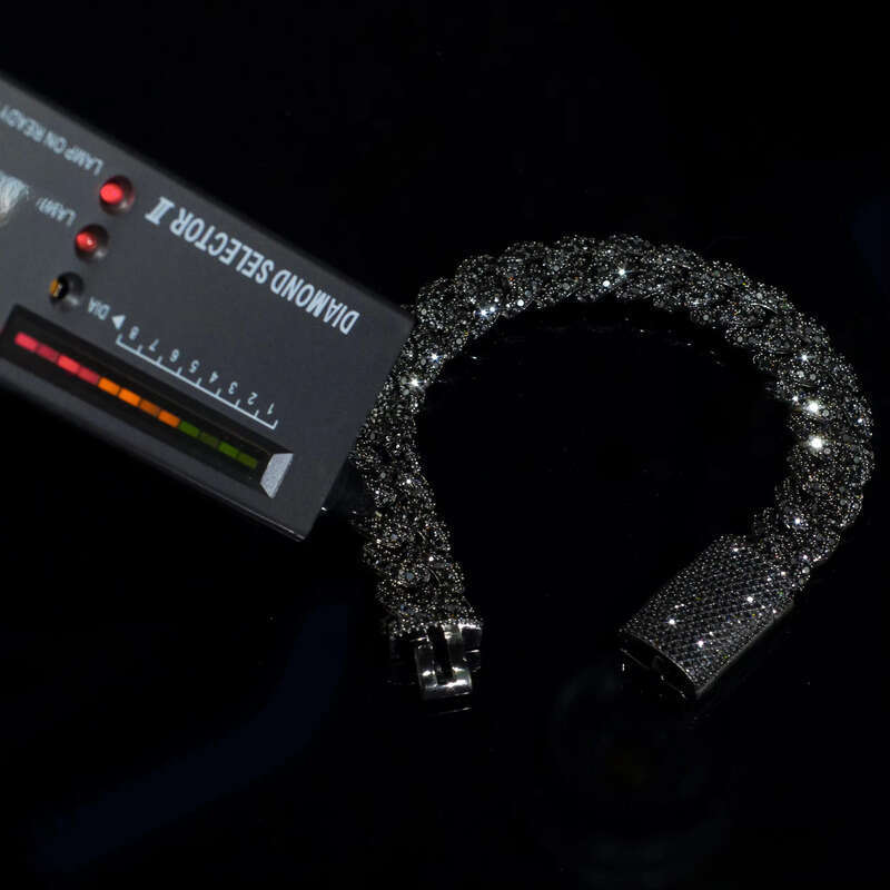 New Design 14MM Black Moissanite Cuban Chain Necklace High Quality Round Brilliant Cut Dia Sier Link Bracelet