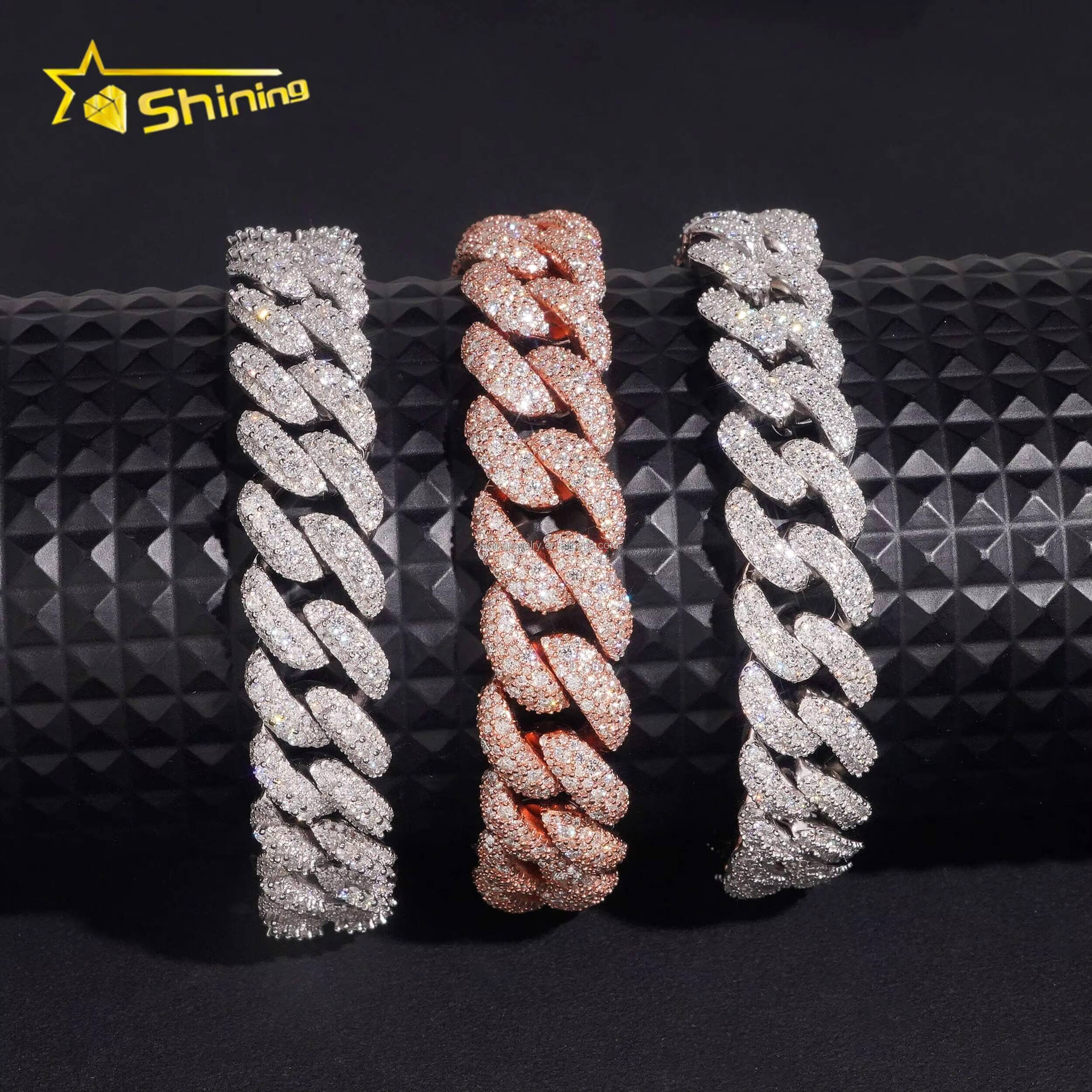 New Designs Fashion New Trendy Luxury Hip Hop 13mm 14mm VVS1 Moissanite Diamond Iced Out S925 Silver Man Miami Cuban Bracelet