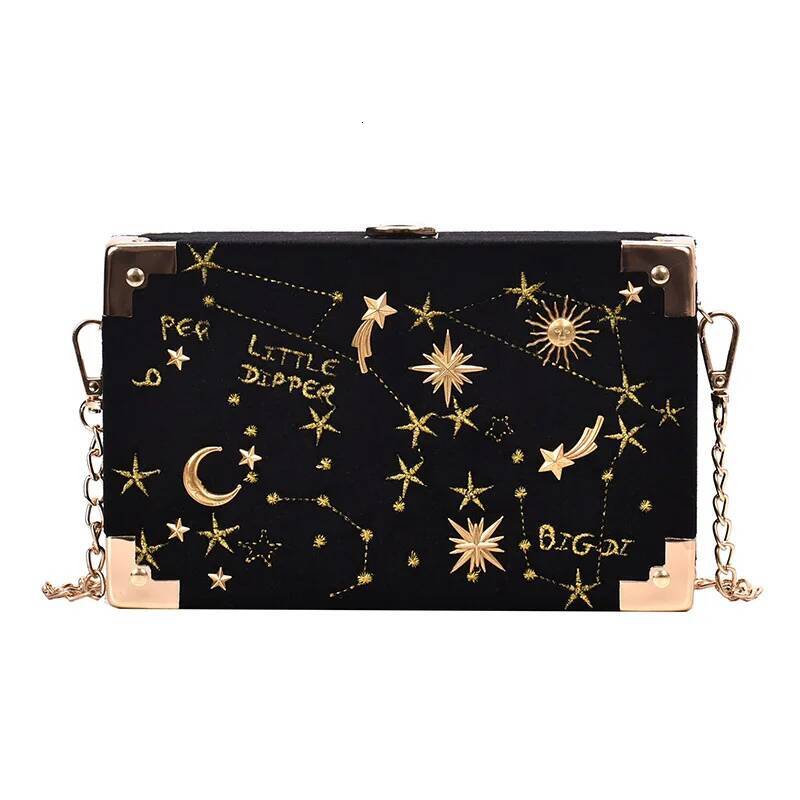 Metal Badge Box Shape Handbag Purse Women Black Chain Party Clutch Kawaii Shoulder Crossbody Messenger Bag high-quality