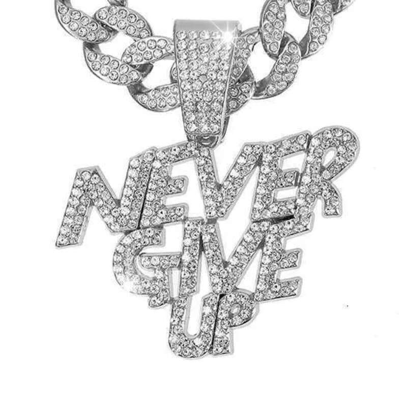 DHCollection Unisex Hip Hop Never Give up Pendant with Cuban k Chain Gold and Sier Plated for Gift or Party