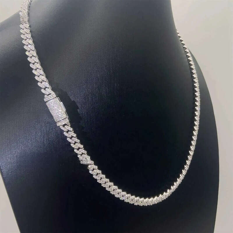 Pass Dia Tester Gra Certificates 6mm 8mm Width One Row Sterg Sier Vvs Moissanite Cuban k Chain Necklace