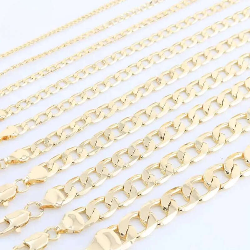 High Quality Multiple Width Length 14k Gold Plated Ferrero Cuban Link Chain Necklace for Men Women
