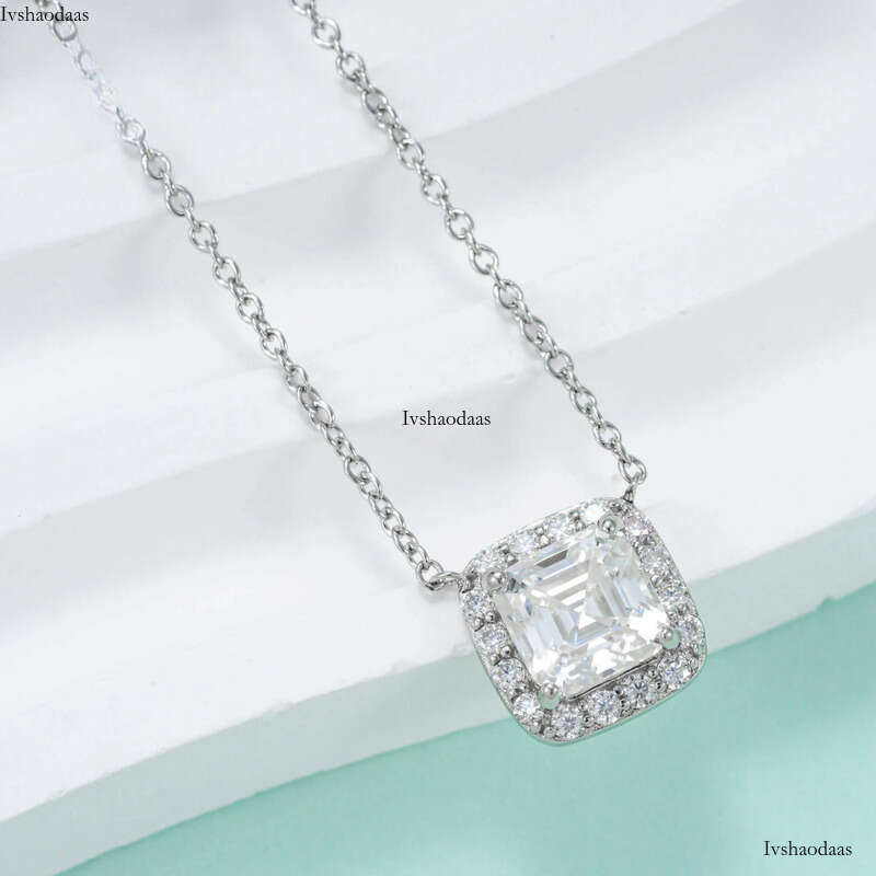 Simple design GRA certificated asscher cut moissanite pendant custom women high quality necklaces