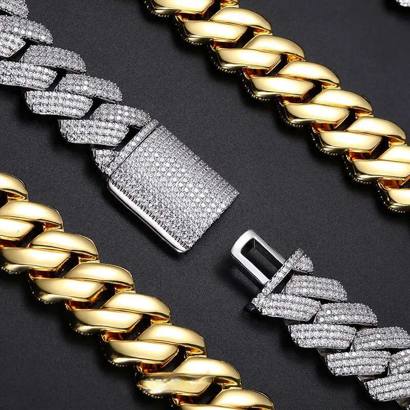necklace moissanite chain cuban k designer men 25mm wide 3row inlaid pass dia tester iced out Miami Sterg Sier Fine jewelry