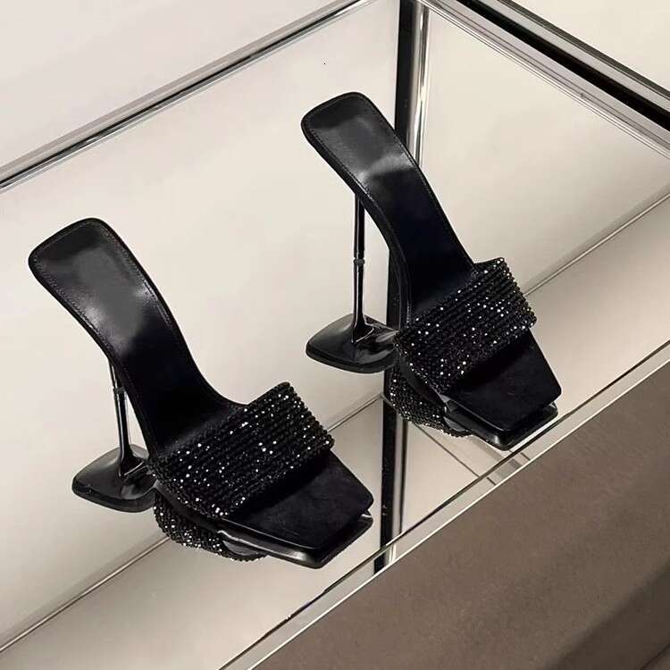 Rhinestone One-Strap for Women 2025 New Square Open Toe Thin Designer Shoe heel Sexy High heels Outdoor Sandals
