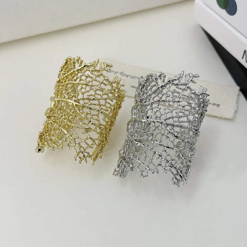 Exaggerated Hollow Metal Coral Texture Open Bracelet for Women European And American Personality Trend Jewelry Accessories 250930