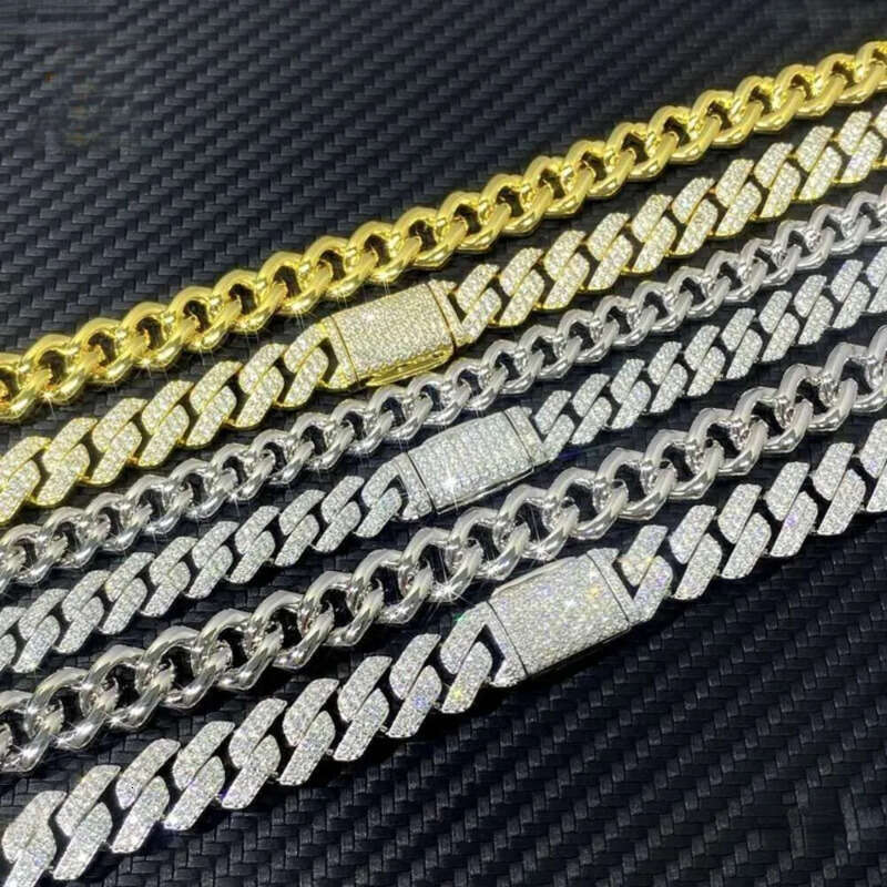 necklace moissanite chain Pass Dia Tester Moissanite Hip Hop Jewelry Sier 8MM 10MM 12MM 13MM Iced Out Cuban k Chain Mens