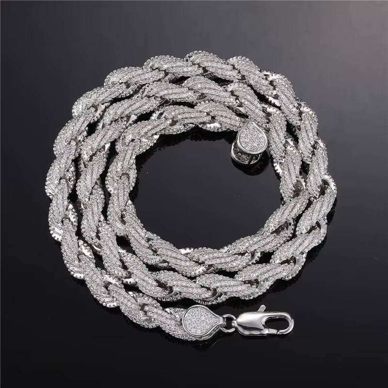 Hip Hop 8MM Icy Diamond Rope Chain Necklace Gold Plated Chudynamicy Bracelet Choker Jewelry Set Mens Bling Moissanite Iced Out Rope Necklace